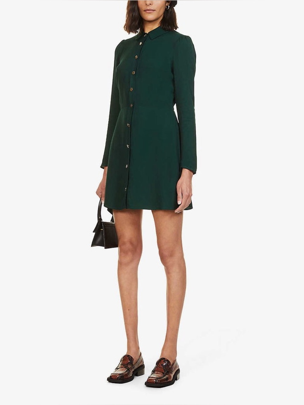 New reformation Hugh Button-Embellished Woven Mini Dress forest green size 2